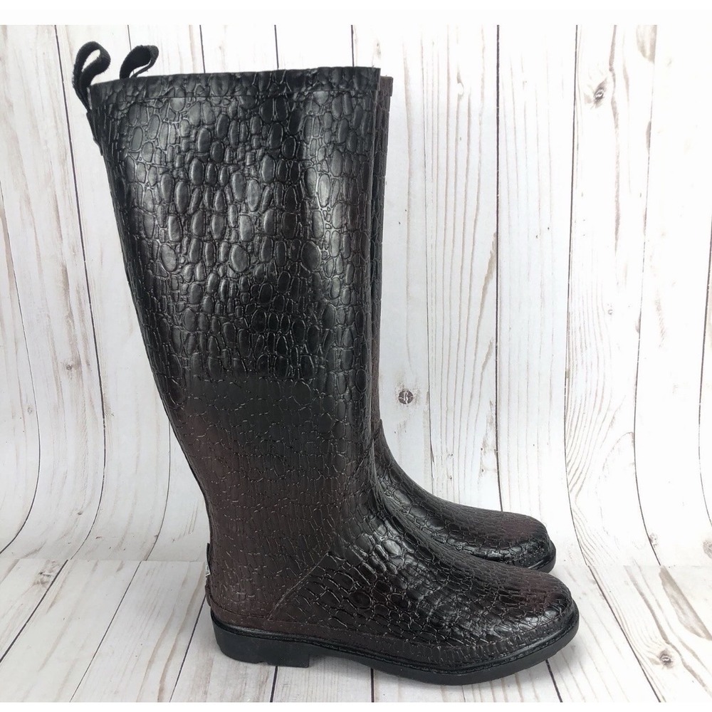 Muck Wellies Rubber Rain Boots Mid Calf Black Croc Embossed Womens Size 9